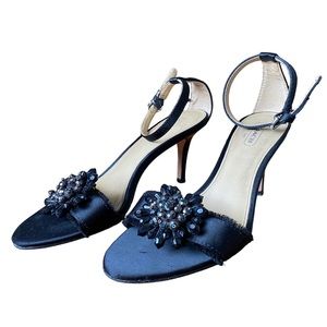 Coach Rosa Black Satin Ankle Strap Heels Women’s 7B A3822